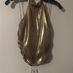Zara Metallic Gold Halter Top - NWT - Perfect Party/Night Out Top